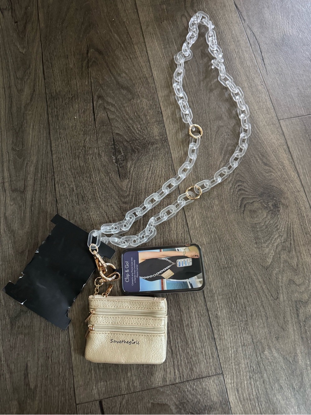 Save The Girls Clear Acrylic Link Crossbody with Gold Coin Pouch - Clear/Gold